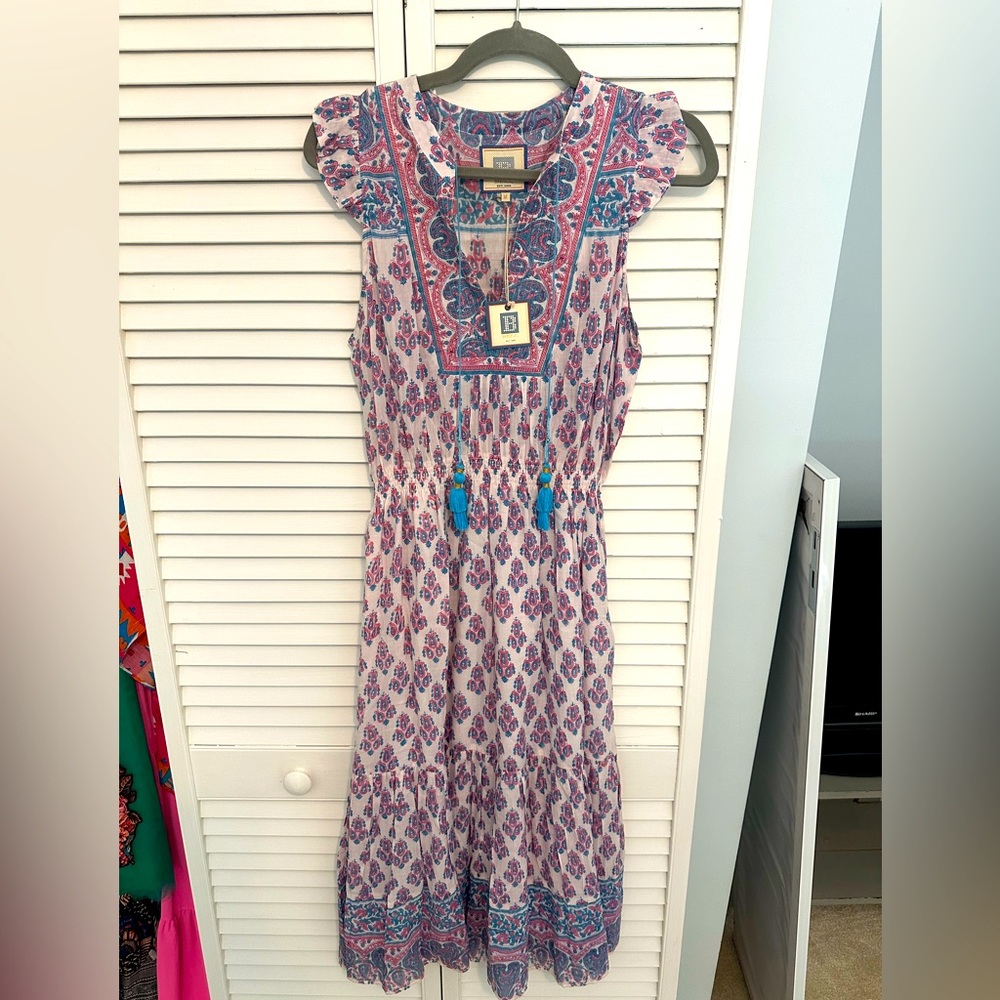 Alicia Bell Maxi Dress Medium M Silk Blend Tier Smocked Cottagecore Boho‎ Resort